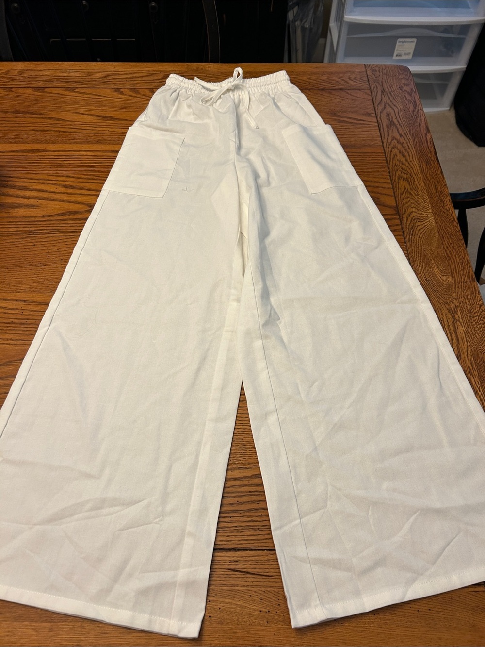 Princess Polly White Elastic Waist Wide Leg Pants/1